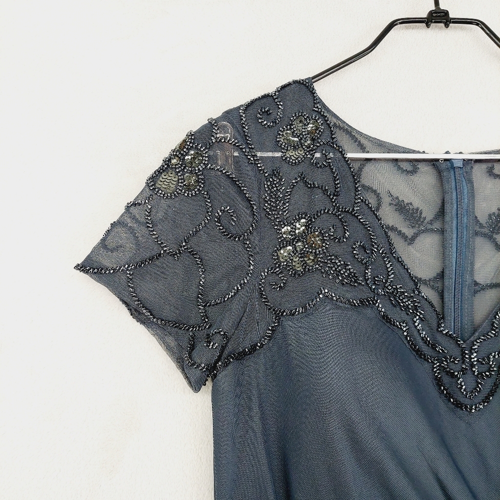 New Xcape Beaded Short Sleeve Ruched Evening Gown P4581 - Picture 5 of 11